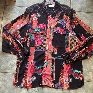 VTG 80s Retro Abstract Colorful Artistic Maximalist Long Sleeve Dress Shirt